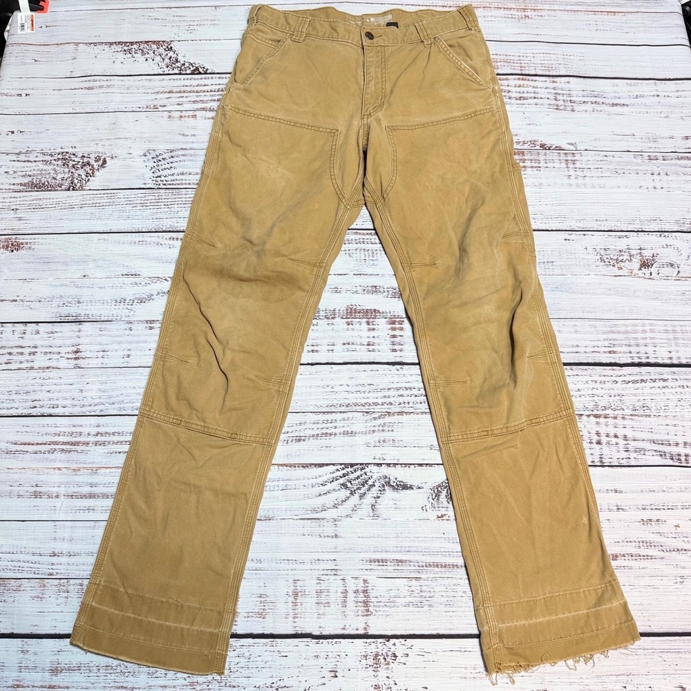 Carhartt Double Front Work Pants 32x30 Logger Duck Canvas Tan Brown B01 dbl knee